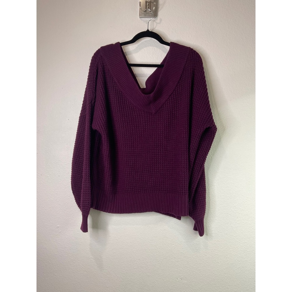 ZENANA Women's Medium Purple Waffle Knit Oversized Cowl Neck Sweater‎